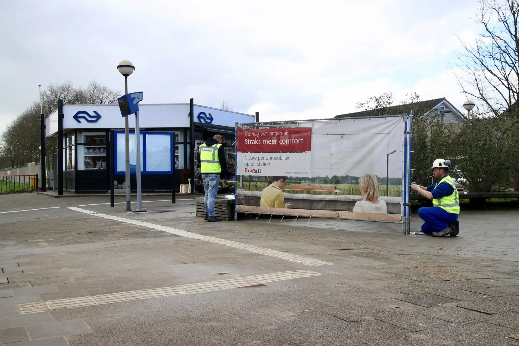 Aankondiging van de werkzaamheden op het voorplein