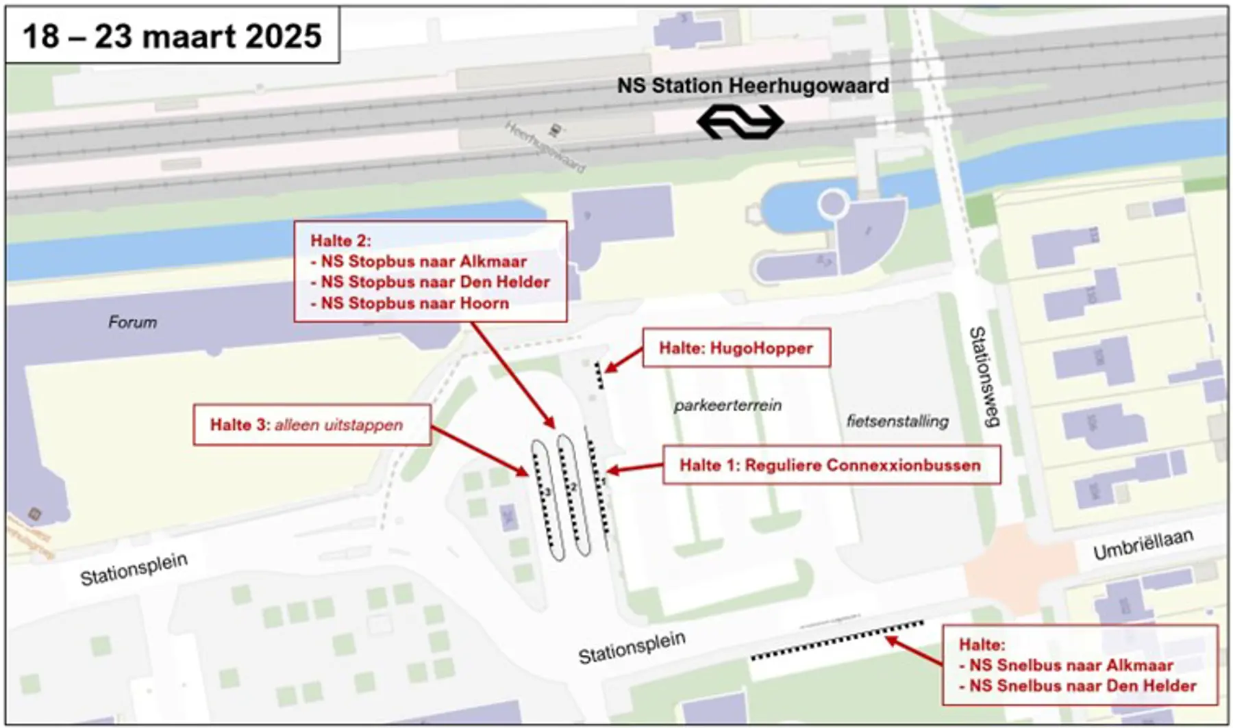 Vertrekplaatsen van de bussen