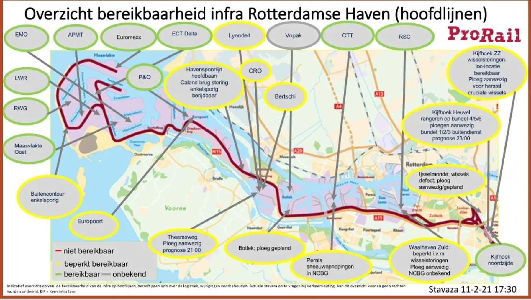 Een overzichtskaartje met de bereikbaarheid van infra