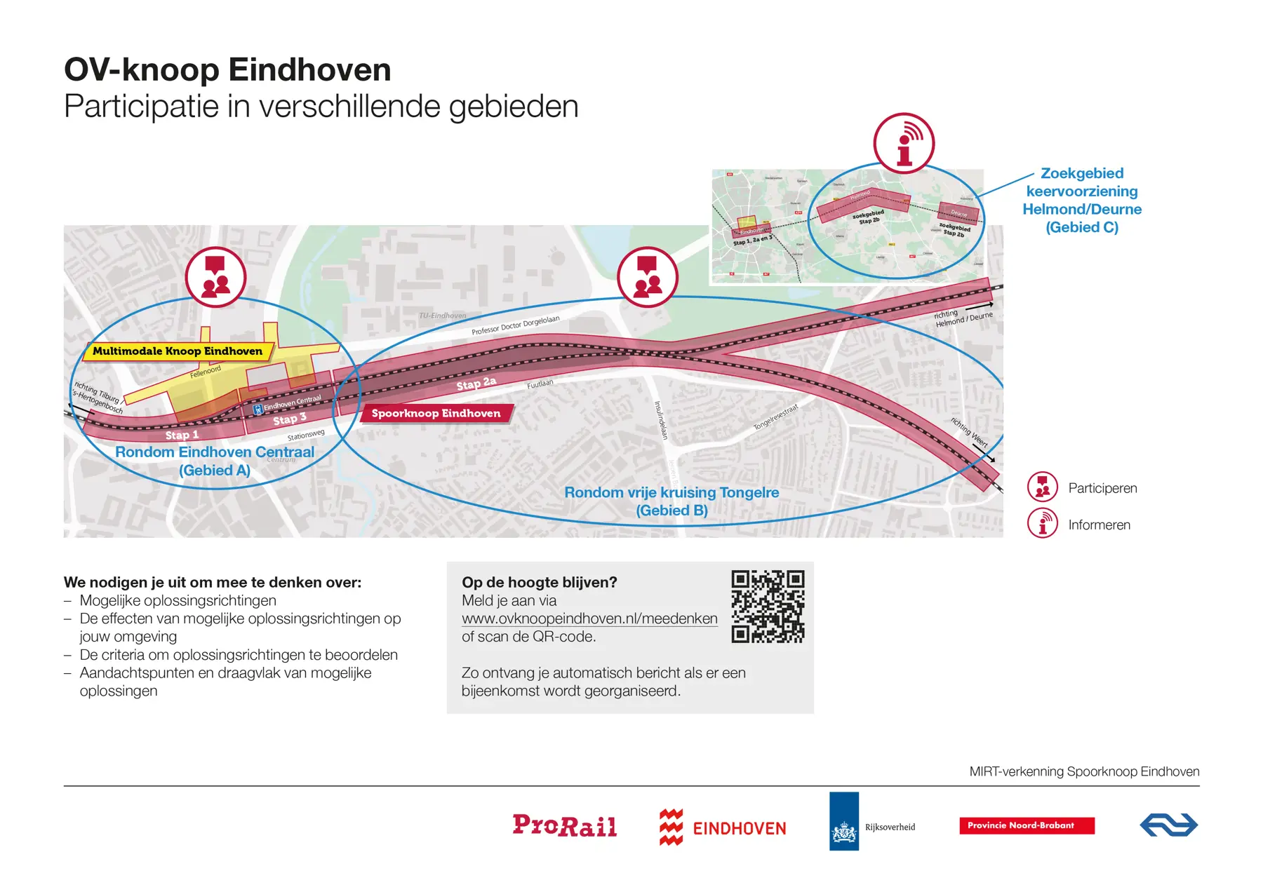 Kaartje van de drie gebieden Eindhoven Spoorknoop