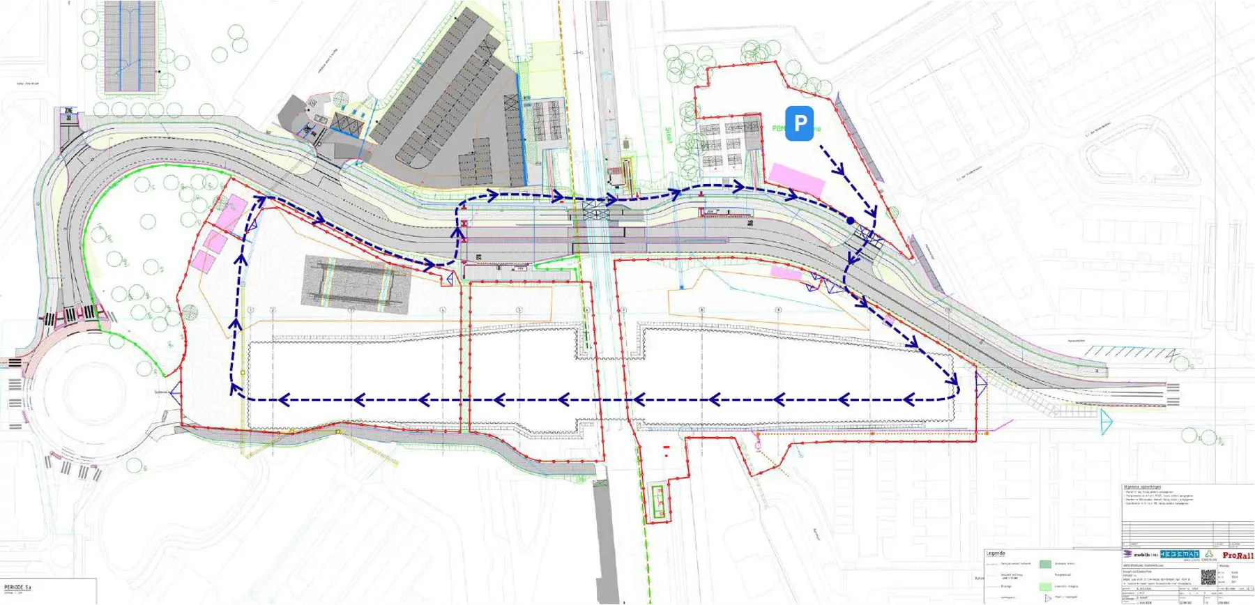 Plattegrond van de bouwplaats en de looproute