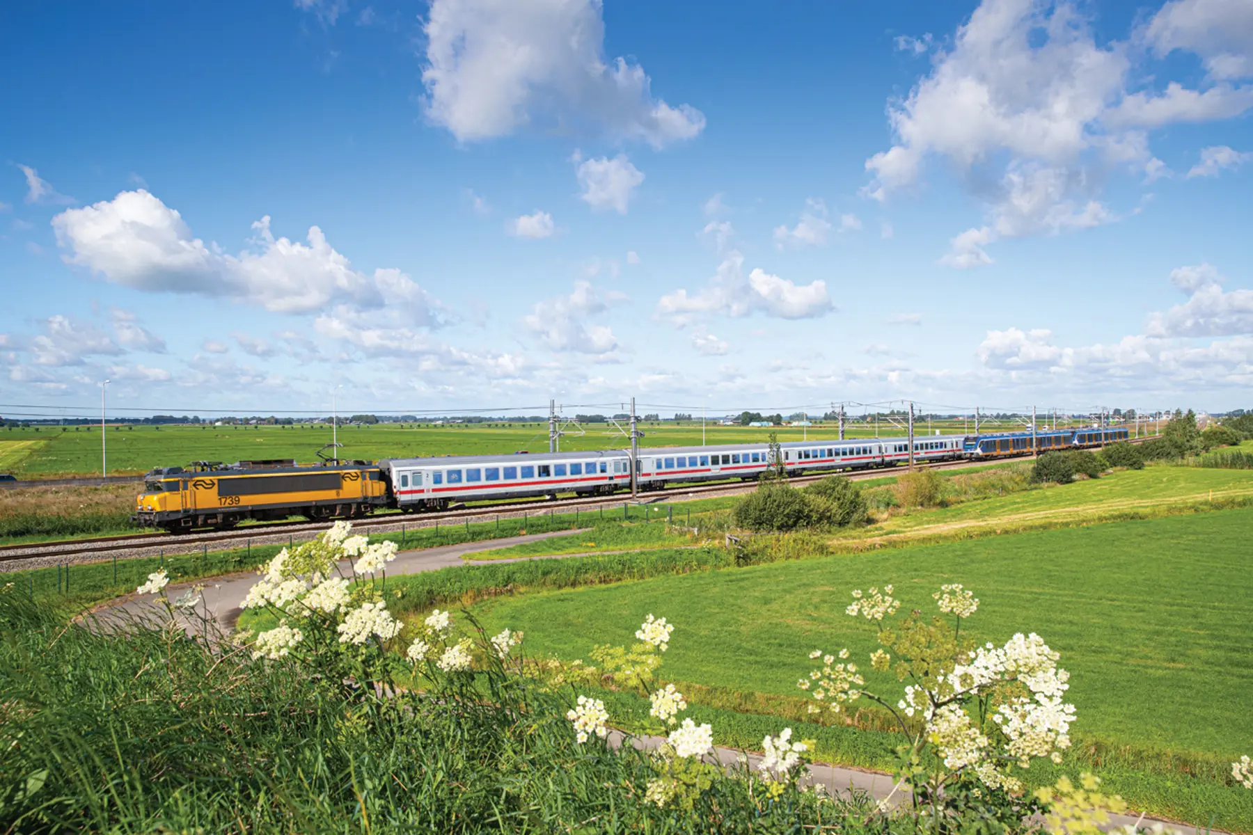 De Intercity naar Berlijn in een zomers landschap