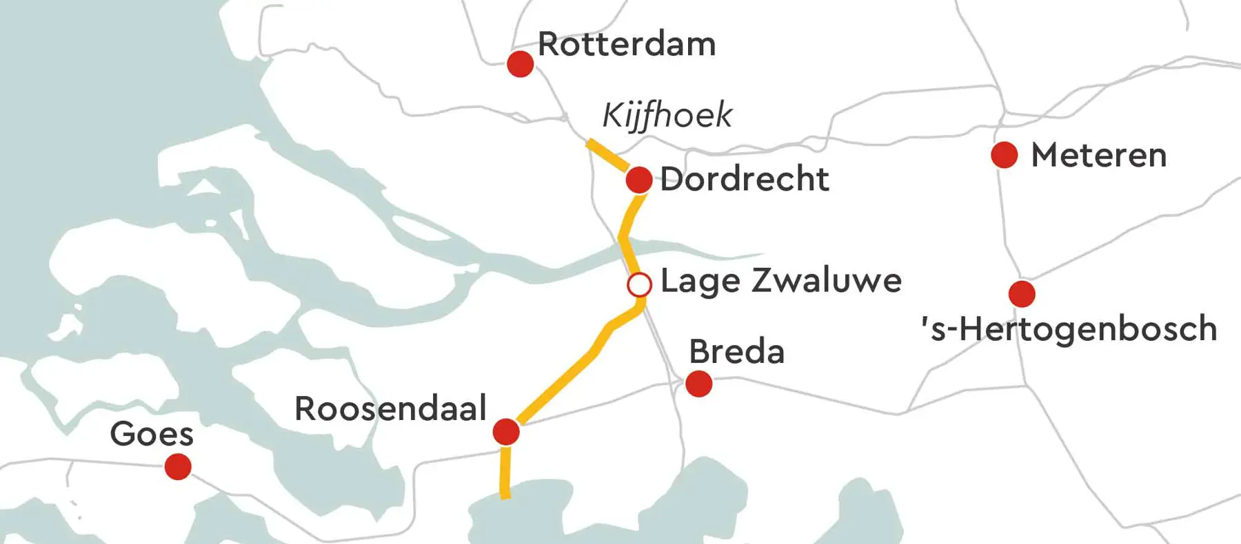 Het traject Kijfhoek-Belgische grens waar ERTMS wordt aangelegd